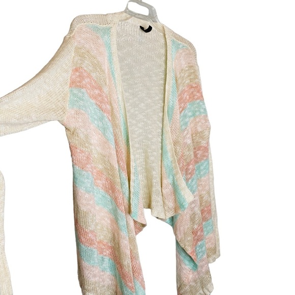 Hi-Lo Striped Open Front Waterfall Cardigan Knit Kimono - Picture 3 of 11